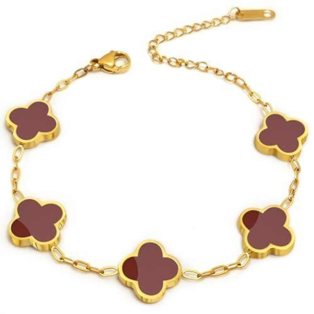 6112 18K Gold Bracelets Non Tarnish, Four Leaf Clover Bracelet